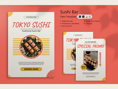 Tokyo Sushi Flyer branding design graphic design layout logo mockup template
