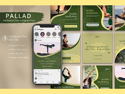 Pallad - Meditation Class Instagram branding business design instagram layout mock up template