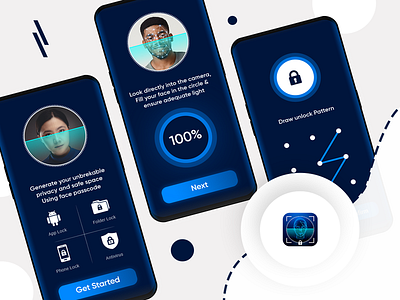 Face Scan UI Kit | Mobile UI/UX Design authentication face detection app concept face detection scan face id scan face lock face scan app face scanner identify identity mobile uiux design pattern lock scan app scanface recognition ui scanning scanning app design screen lock security scan