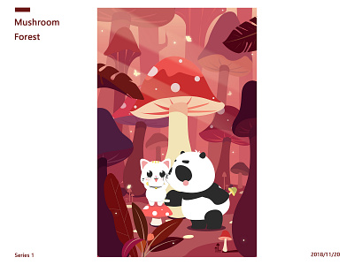 Cat and Panda-Mushroom Forest