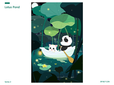 Cat and Panda-Lotus Pond