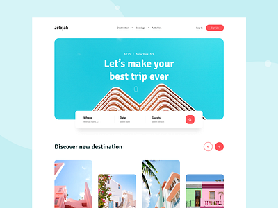 Jelajah - Travel Booking Landing Page brand homepage tourism travel traveller trip planner typography ui ux vacations webdesign website