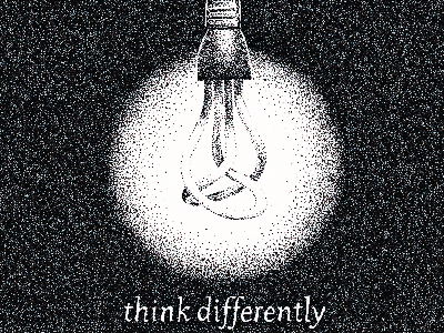 'Think Differently' Personal Ad ink illustration stipple pointillism black white pen ad personal hand lettering