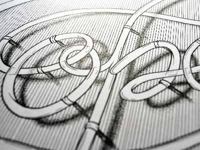 OPEN ink illustration stipple pointillism black white pen hand lettering sign open