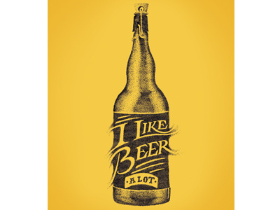 I Like Beer beer bottle drawing illustration ink lettering pointilism stipple