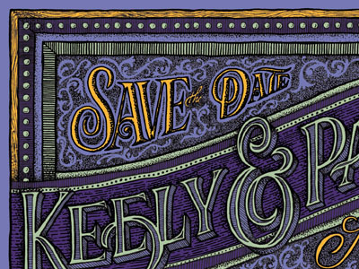 Save the Date save the date invitation wedding hand-lettering stipple lettering pen ink drawing illustration