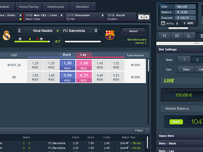 Traderline UI app betting exchange football livescore skeumorphic software sports sportsbetting traderline trading windows
