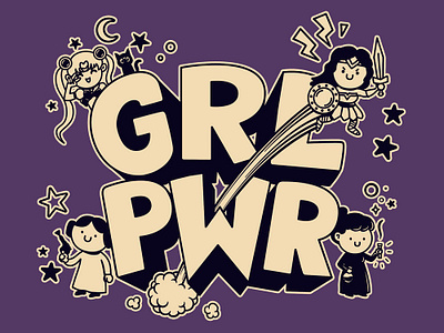 GRL PWR cat graphic design grlpwr illustration mariacurie princess leia sailormoon tee tee design wonderwoman