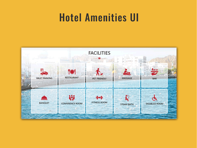 Hotel Amenities UI Design amenities banner design design facilities hotel hotels html photoshop ui uidesign webdesignagency webdesigner website website design