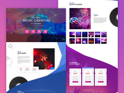 Carnival - A premium landing page template concert creative creative landing page elementor events homepage landing page live concert music festival one page template responsive wordpress