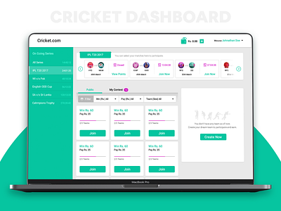 Cricket Dashboard app card color creative cricket app cricket ui cricket web dashboard design graphics icon match matches list score scorecard ui ux web web ui website