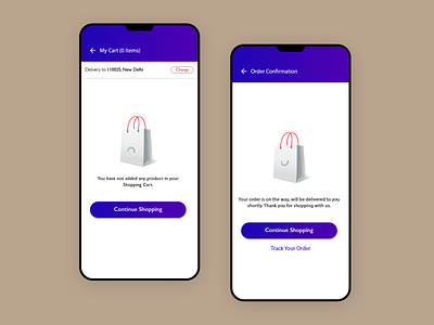 Empty Cart Vs Confirm Order bag cart confirmation design done e commerce app empty empty cart happy order order confirmation sad smiley shoping successful thanks ui ux