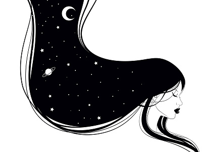 Galaxy in her 01 blackandwhite design drawing galaxy illustration vector vectorart