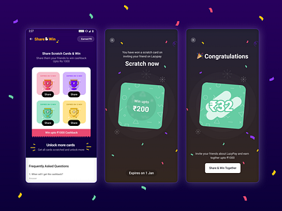 Share & Win (Refer & Earn) app design design dribbble best shot gamification illustration minimal refer and earn referral ui user experience user interface design userinterface ux