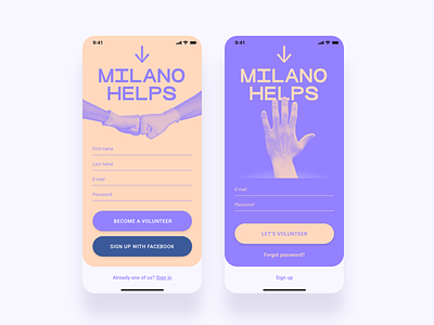 Sign up / Sign in adobexd appdesign covid19 dailyui italy milano milanohelps pink purple signin signup uidesign uidesigner uiuxdesigner uxuidesign uxuiinspo uxuitrends volunteer