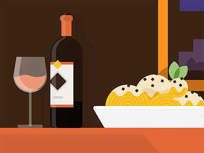 Hunger moment #1 cacio flat illustration italy pasta pepe red restaurant rosso spaghetti vino wine