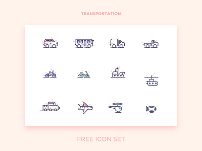 Transportation bike bus car free helicopter icon icon set plane ship submarine transportation zeppelin