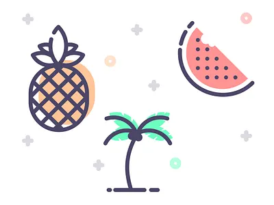 Freebie Icons art download flat free freebie icon illustration line palm pineapple summer vector watermelon