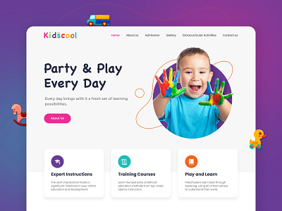 Kidscool - Preschool website home page design. branding design home page design homepage kids learning home page learning website preschool school ui ui design uiux website