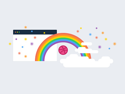 Much Dribbble! clouds colors flat icon rainbow