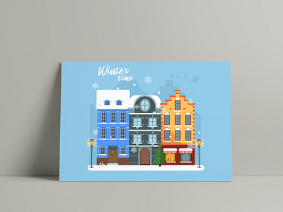 Winter city - Illustration flat flat design flatdesign graphic design graphism illustration illustrator santa santa claus santasleigh typography winter winter time