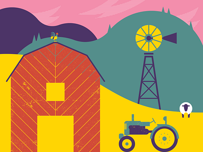Mountain Farm barn geometric illustration illustrator mountains rooster sheep texture tractor vector windmills