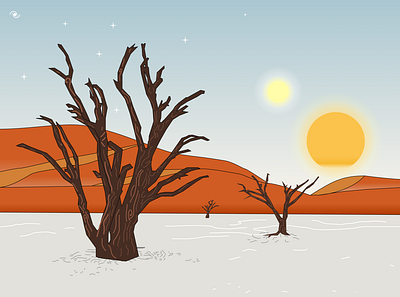 Andromeda Desert ambient desert illustration space stars sun sunrise trees