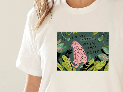 Pink leopard on a t-shirt hand drawn illustration lettering motivation quotes t shirt t shirt t shirt design t shirt print tropic tropical tshirts
