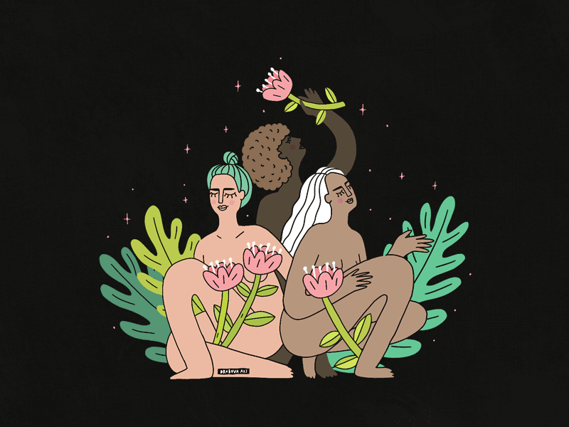 Girls, leaves and flowers. animated animated gif animation doodle doodle art feminist art gif girls hand drawn illustration people