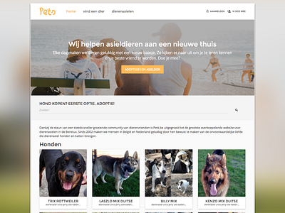 Pets.be Homepage animals front page homepage pet adoption pets pounds web design