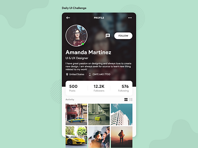 Daily UI Challenge - User Profile appdesign creative dailyui dailyuichallenge inspiration mobile app ui uidesign uiux user profile