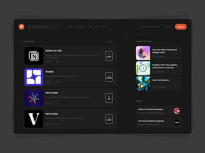 Product Hunt Redesign dashboard design hunt interface product producthunt ui ux