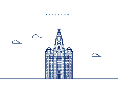 Liverpool's Royal Liver Building clouds illustration illustrator line art liver building liverpool shadow uk