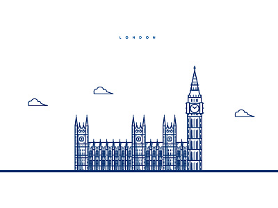 Big Ben and the Houses of Parliament architecture big ben building clock clouds houses of parliament illustration illustrator line art london shadow uk