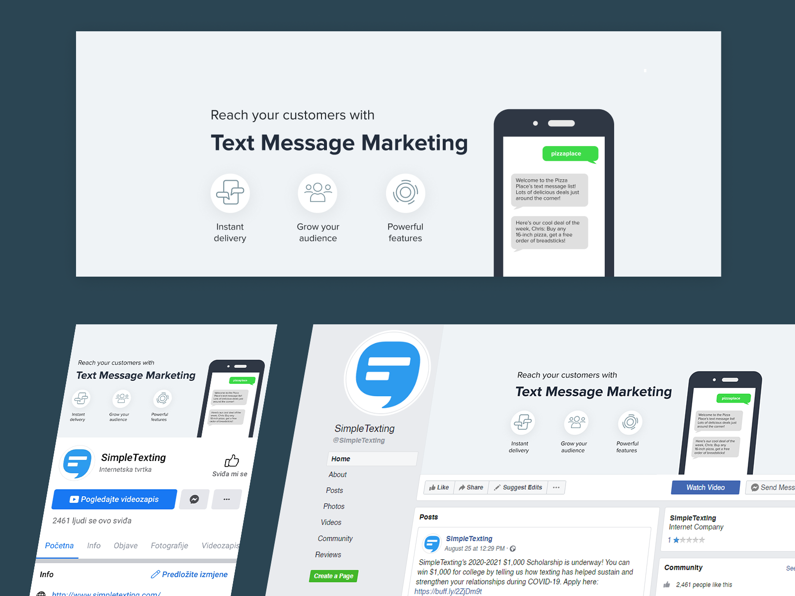 Facebook banner redesign for SimpleTexting by Ivan Kukovec on Dribbble