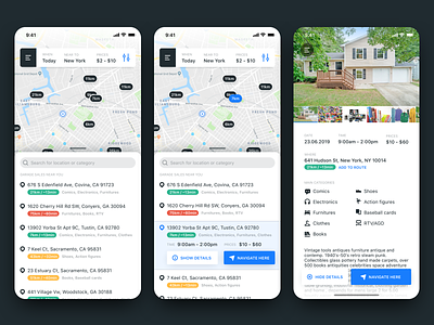 Streamline Your Garage Sale Shopping with this Mobile App cards design ecommerce filters ios iphone locations map map ui marks mobile navigate navigation route sales tags ui user experience user interface ux