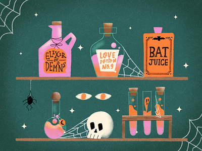 Spooky Cabinet color creepy graphic design halloween illustration lettering potions spooky typography