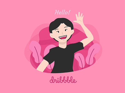 Hello Dribbble! background character concept design dribbble flat hello illustration modern people persona pink vector