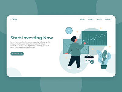 Investment Website Illustration branding concept flat green illustration invest investing investment modern person plant statistic ui ux website
