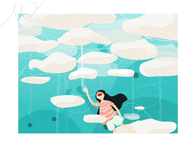 umbrella cloud cloud colorfull fly girl illustration ui umbrella