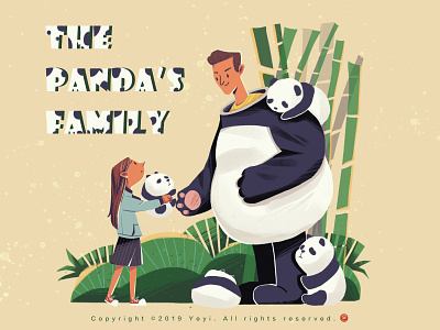The Panda's Family illustration illustration，flat