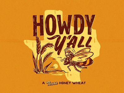 Howdy Y'all! bee beer beer can beer label cowboy illustration texas vintage wheat