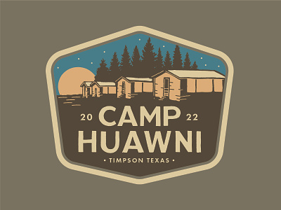 Camp Huawni apparel badge cabins camp camping shirt summer sunset texas