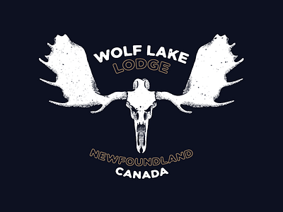Wolf Lake Lodge Logo Proposal animal antlers bones cabin hunting illustration lodge log cabin moose skull woods