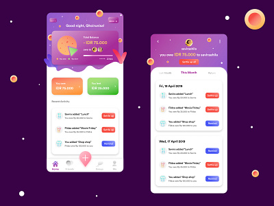 Reskinned Splitwise design illustration mobile app purple gradient ui ui design ux ux design