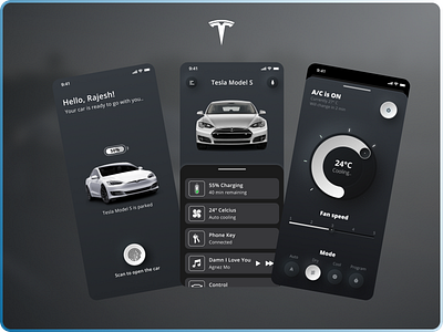 UI Exploration - Tesla App dark design neumorphism technology tesla ui uidesign yogyakarta