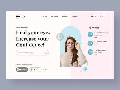 Heceop Optic - Header Web Exploration of Health Glasses design exploration future glasses header health modern optic simple startup ui uidesign uiux userinterface website yogyakarta