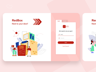 Redbox Project box design flatdesign illustration login red sign up ui web
