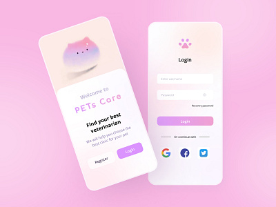 Login / Register - PETs Care App app challenge dailyui design login mobile pet pink ui