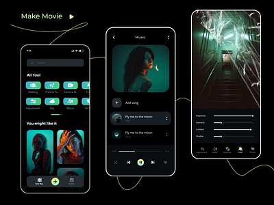 Mobile app for Movie Maker app black design edit editor film mobile movie movie maker music panel tool ui